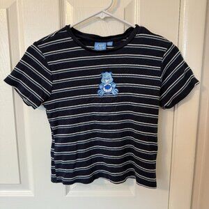 Care Bears‎ Y2K Junior's Cropped Grumpy Bear Striped Shirt Size XL